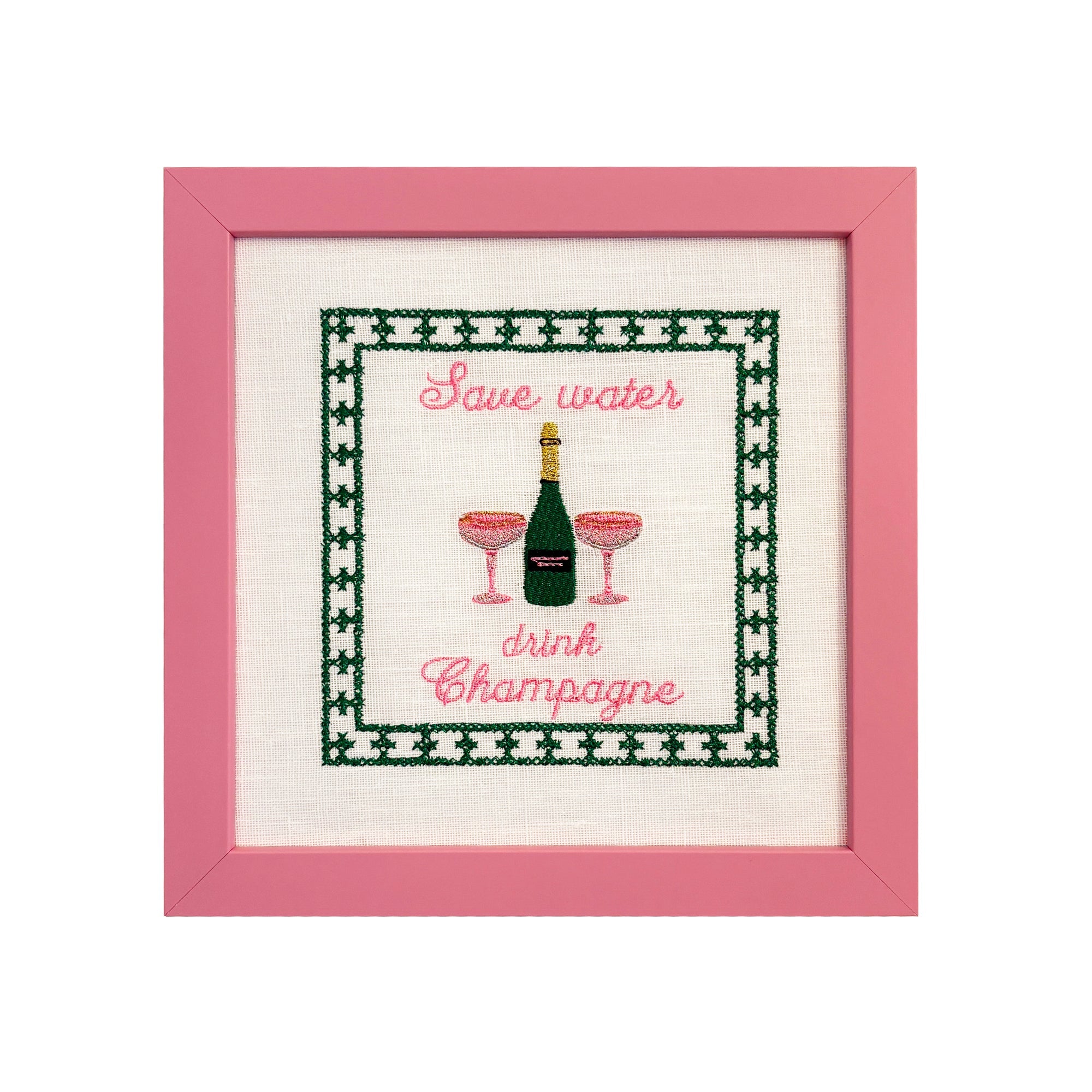 Save Water Drink Champagne Embroidered Artwork Print