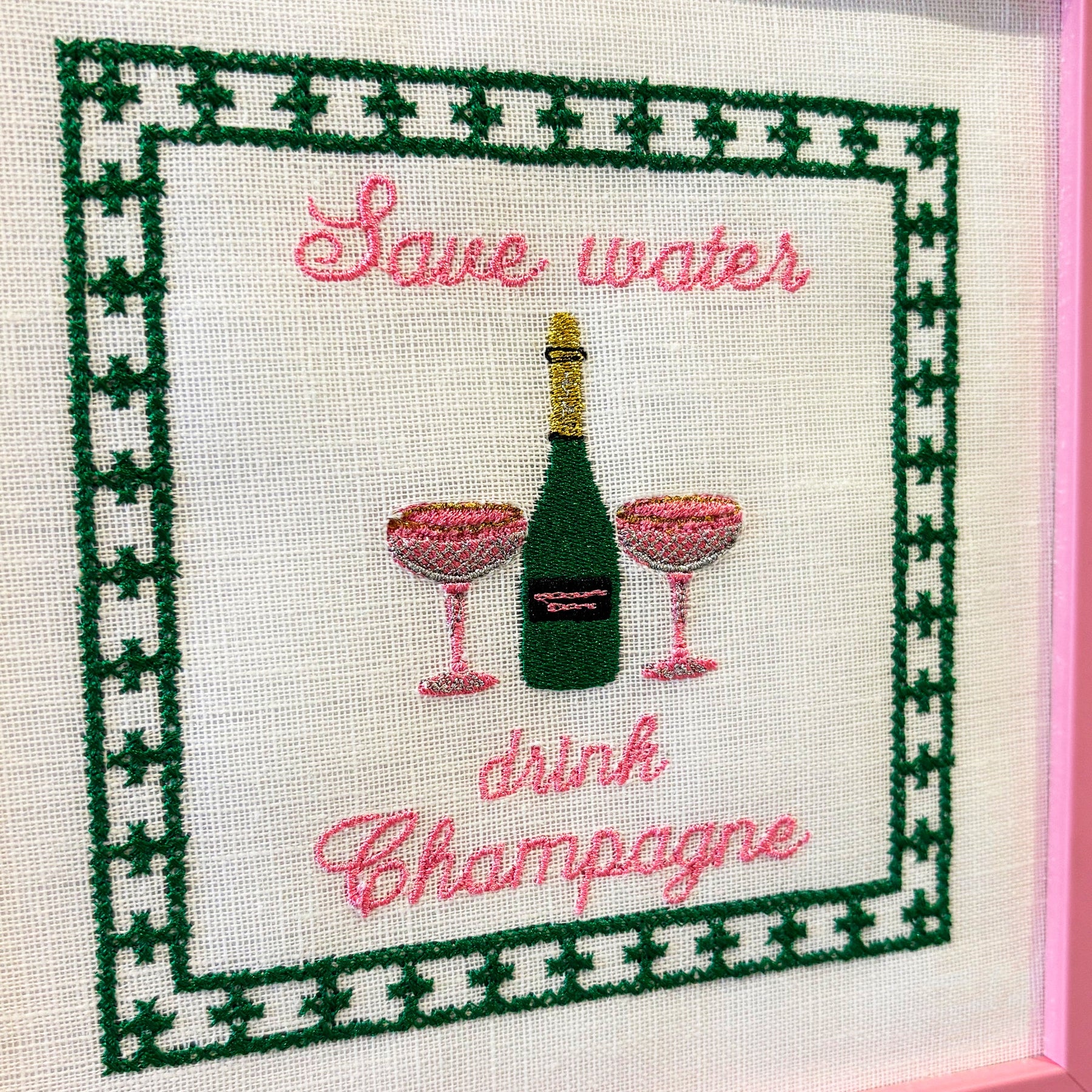 Save Water Drink Champagne Embroidered Artwork Print