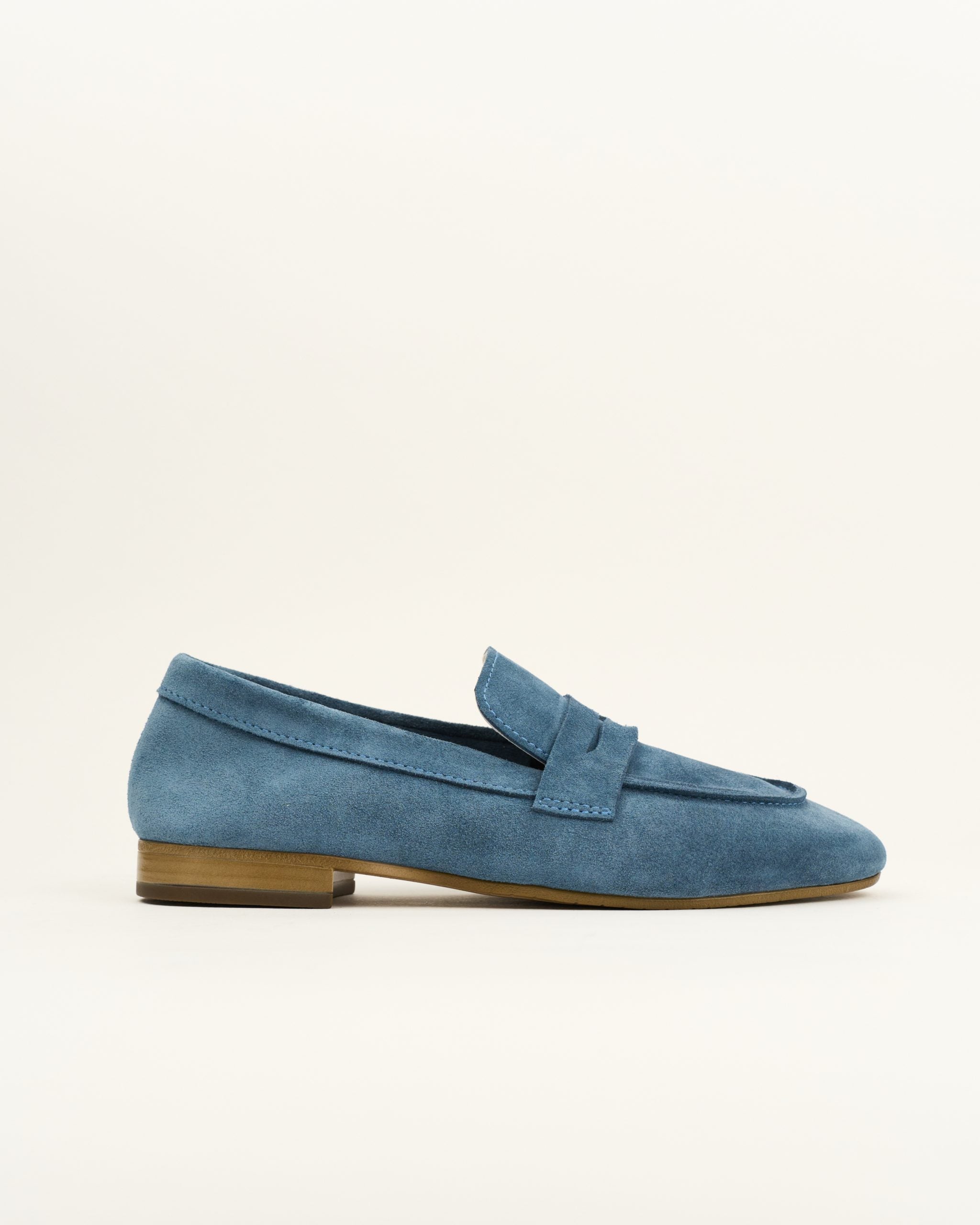 Glaucous blue suede loafers