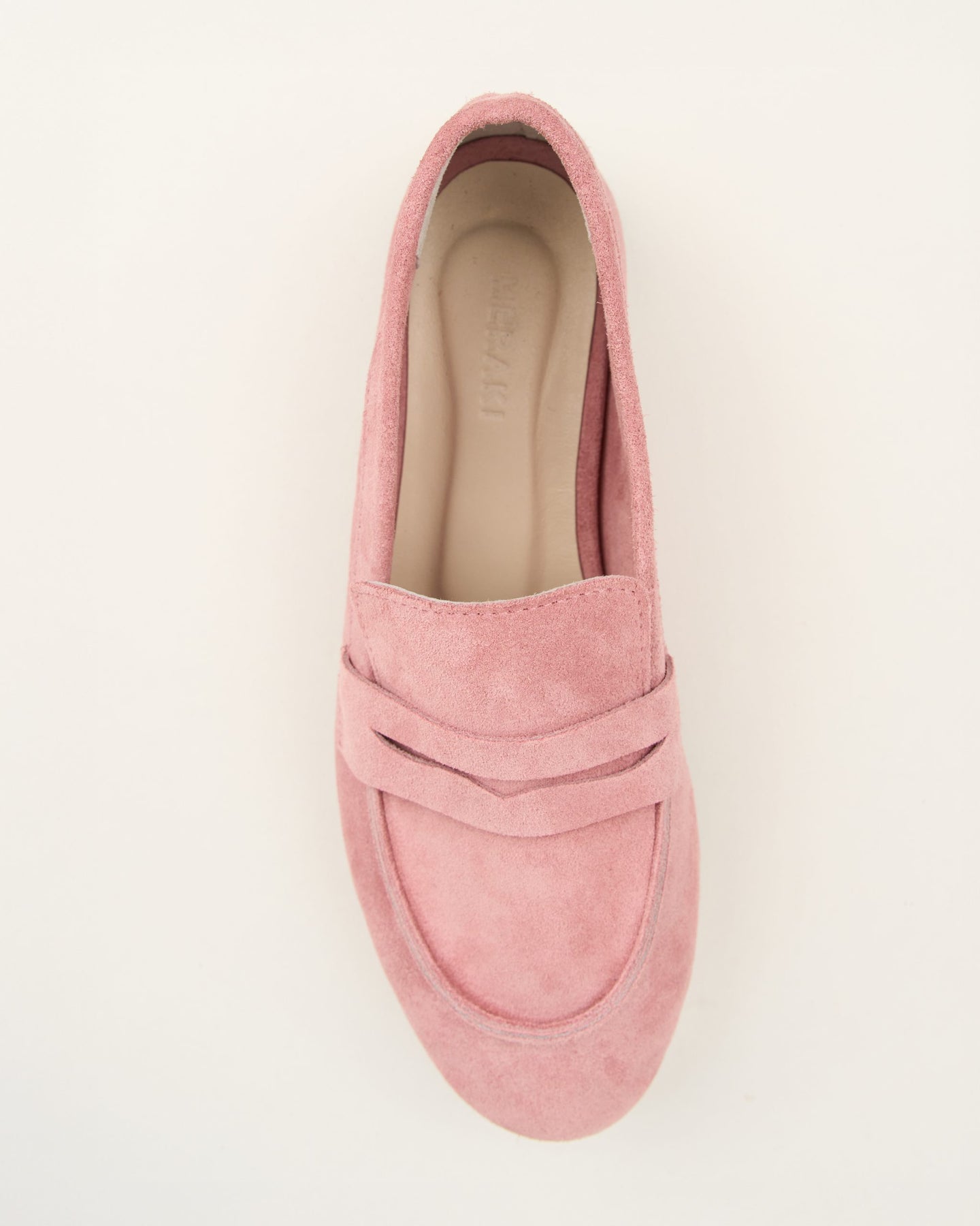 Baby pink suede loafers