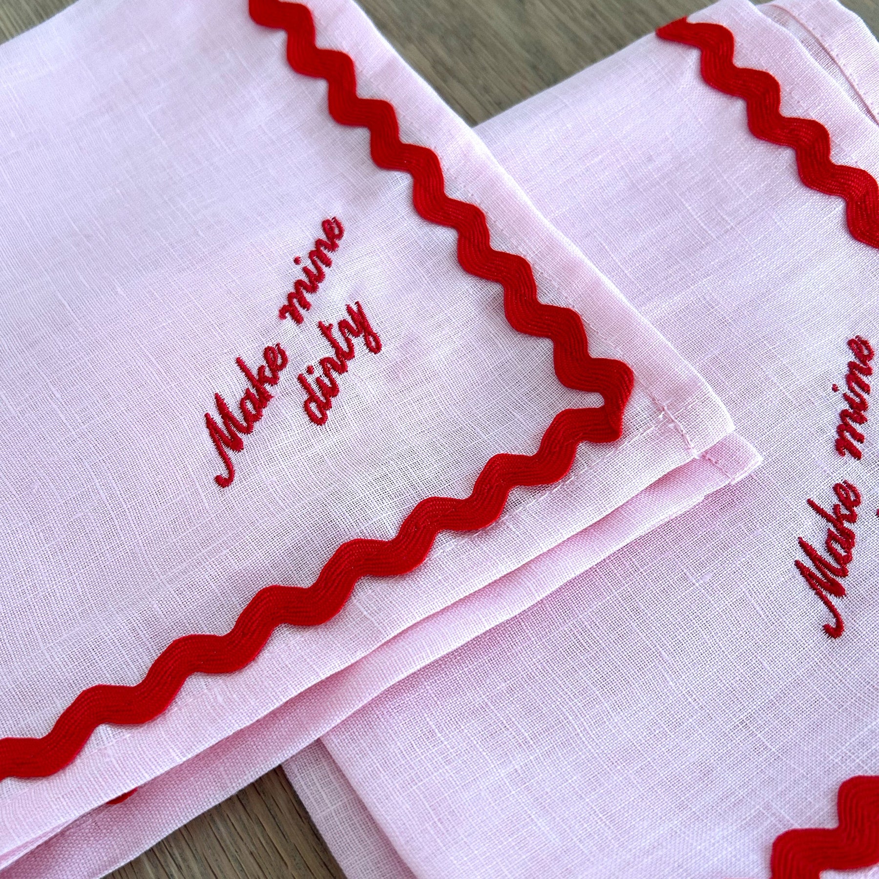 Embroidered Housewarming Linen Napkin Set x2 | Custom &