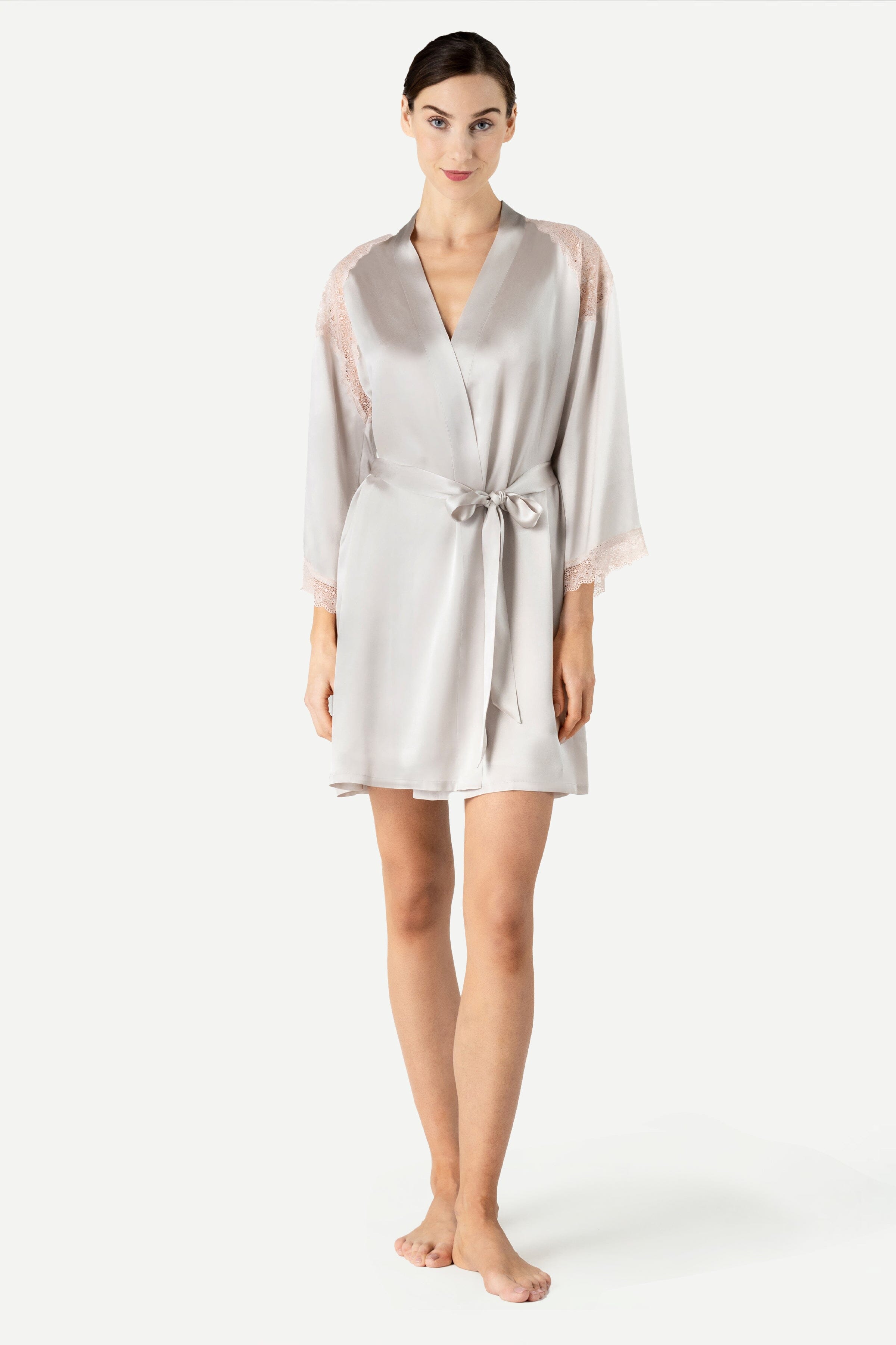 Precious Sunset Short Silk Kimono Short Robe NK iMODE Pearl Grey Grey S