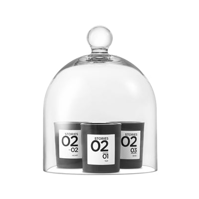 Vintage French Inspired Glass Cloche Jar holding STORIES Parfums No.2 BOUGIE PARFUMÉE