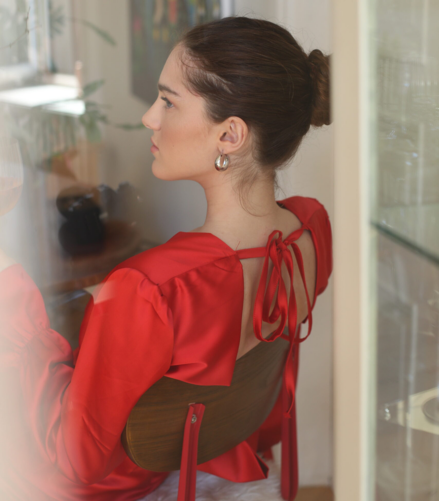 Red silk backless maxi
