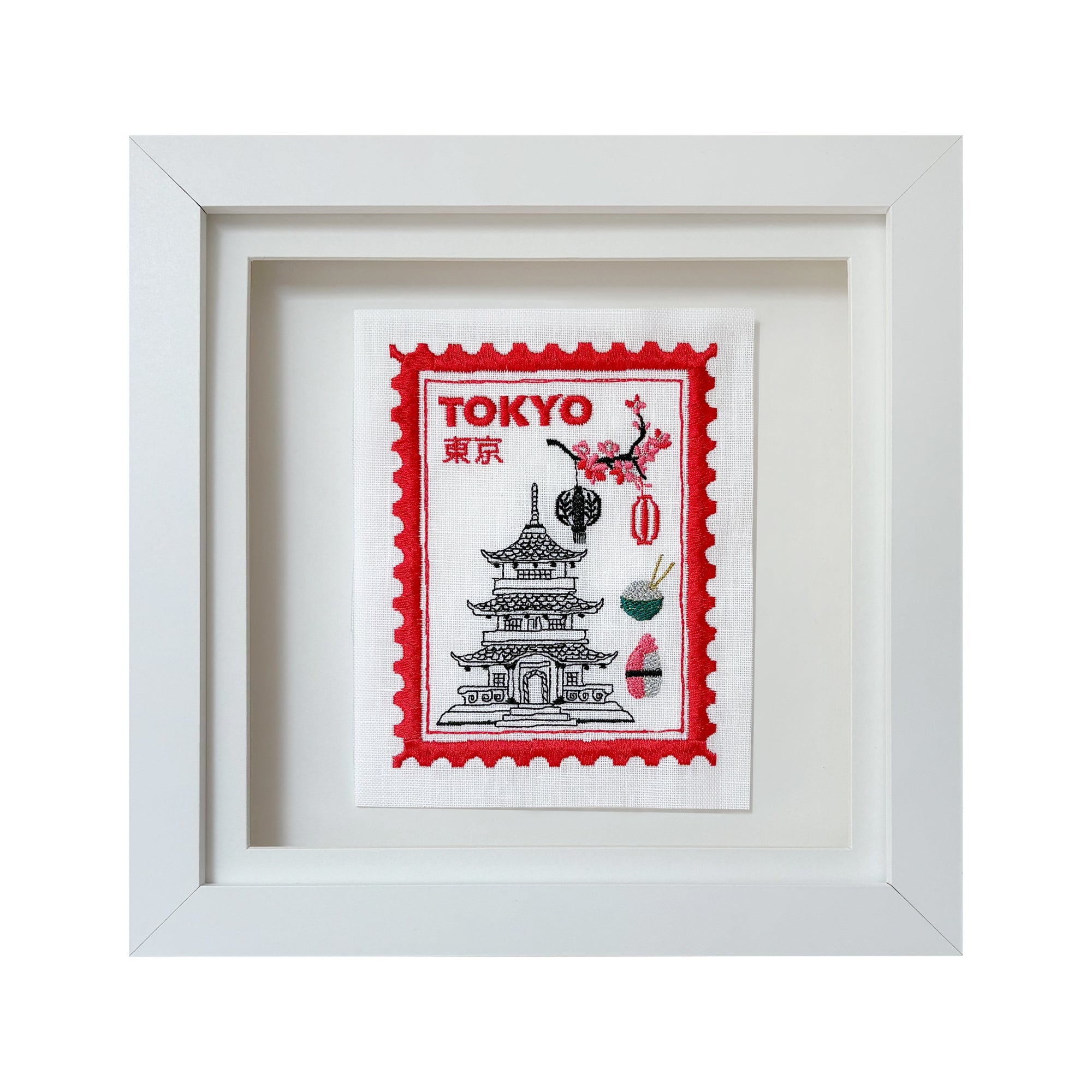 Tokyo Inspired Embroidered Postage Stamp