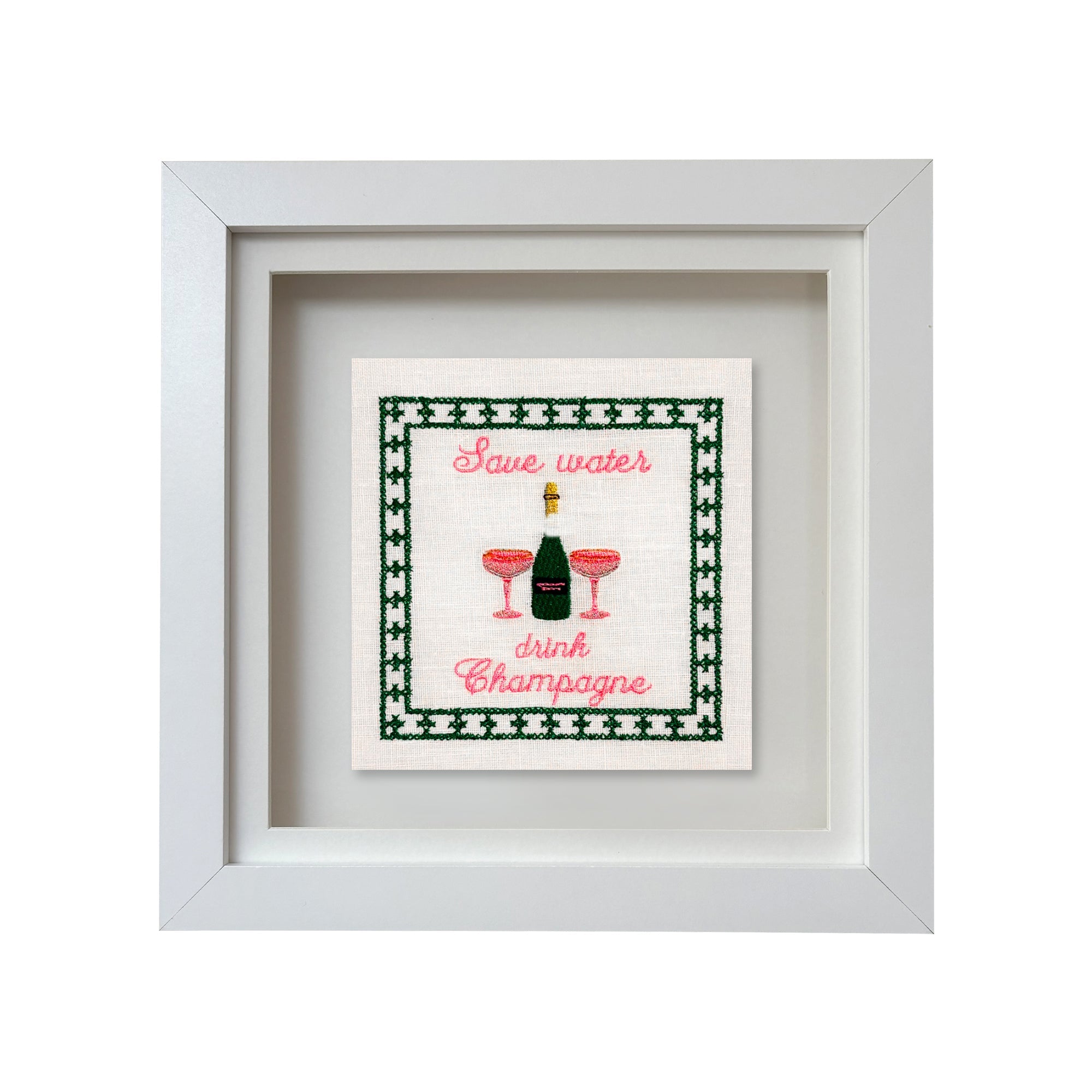 Save Water Drink Champagne Embroidered Artwork Print