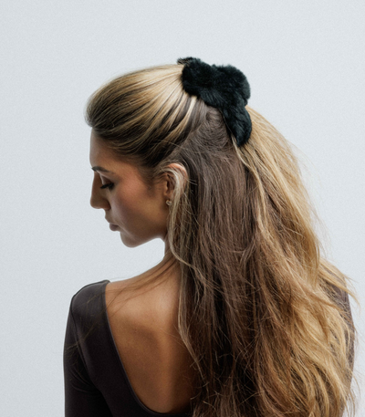 Black Rabbit Fur Hair Clip