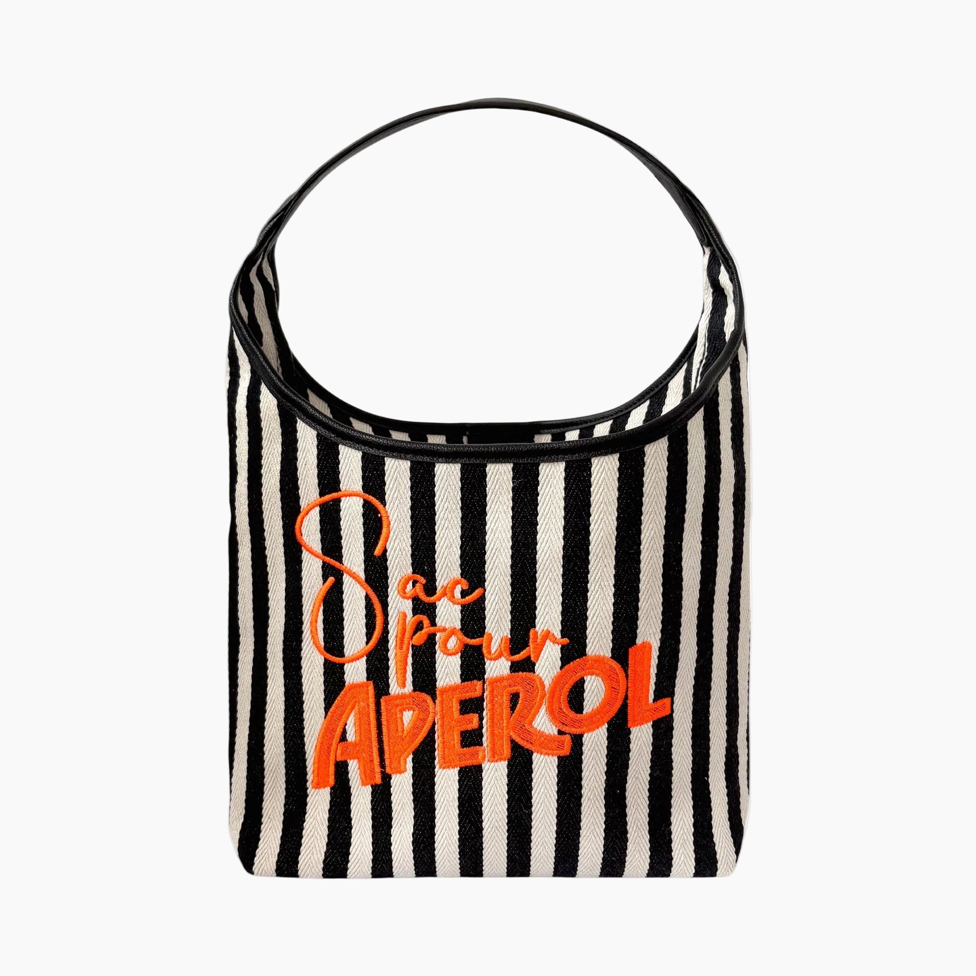 Black and white striped cooler bag with &