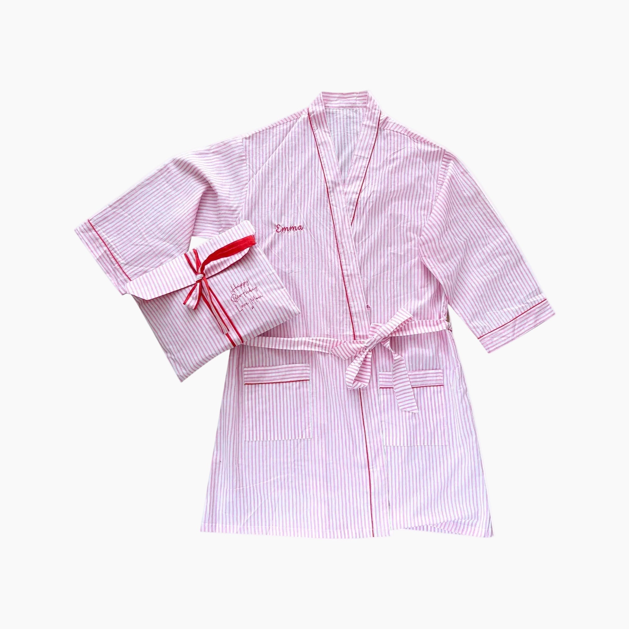 Pink Stripe Kimono Robe