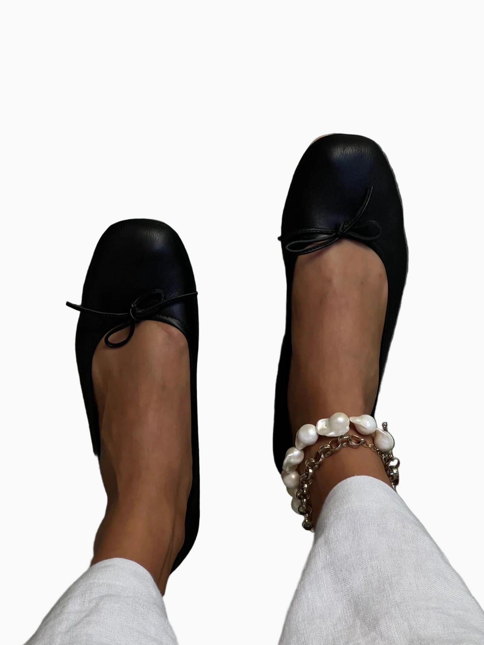 Black Leather Ballerina Flats