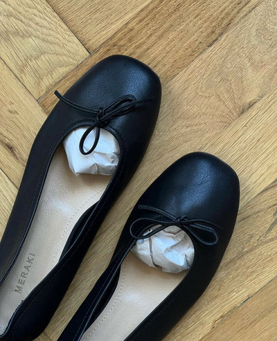 Black Leather Ballerina Flats