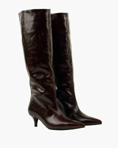 Brown Glazed Leather Vivian Boots