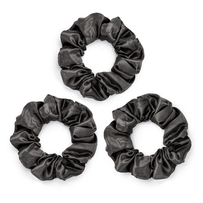 Set of three charcoal grey silk scrunchies made from 100% pure mulberry silk – Silk Works
