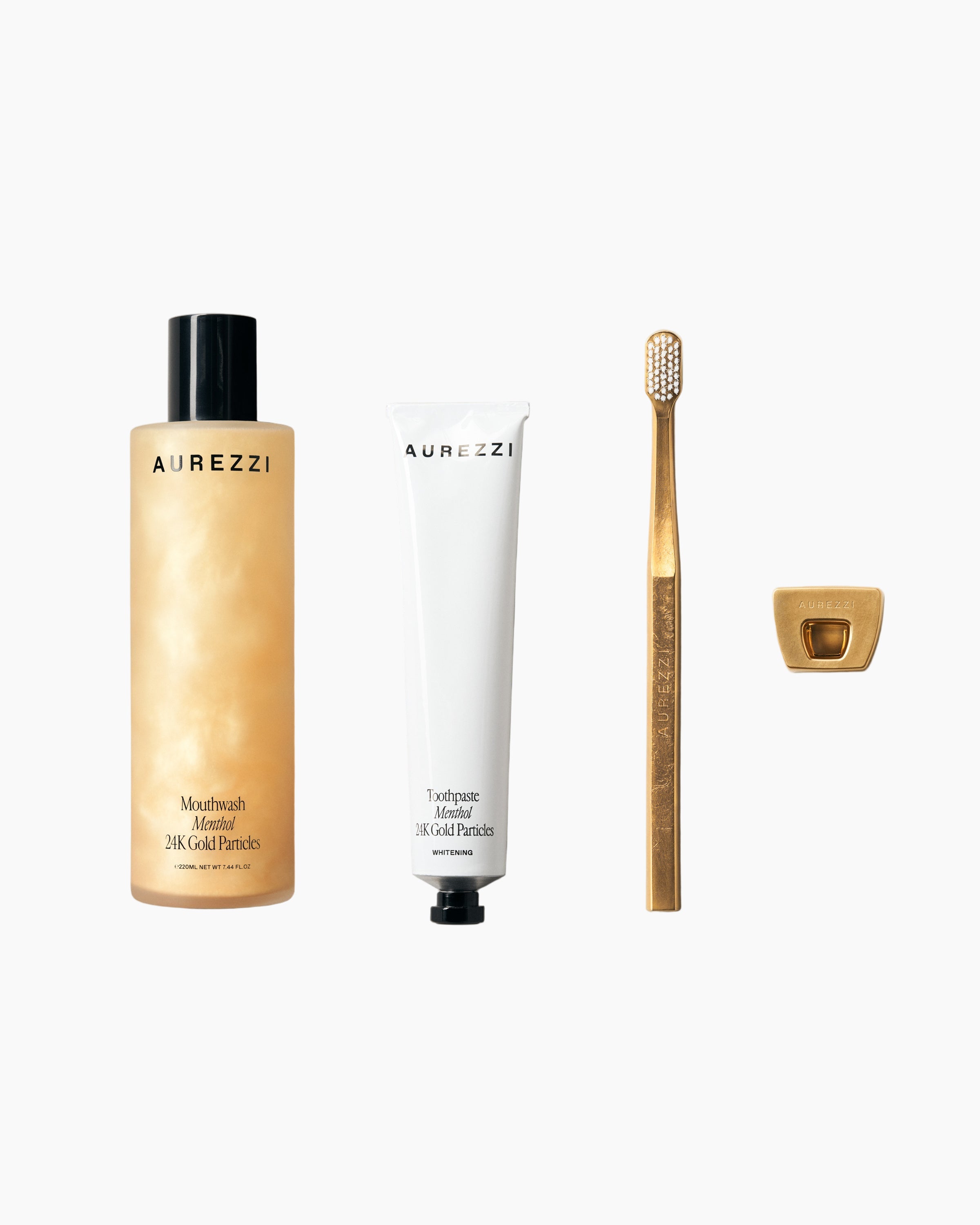 Gold/White Toothpaste, Toothbrush &amp; Mouthwash set - Aurezzi