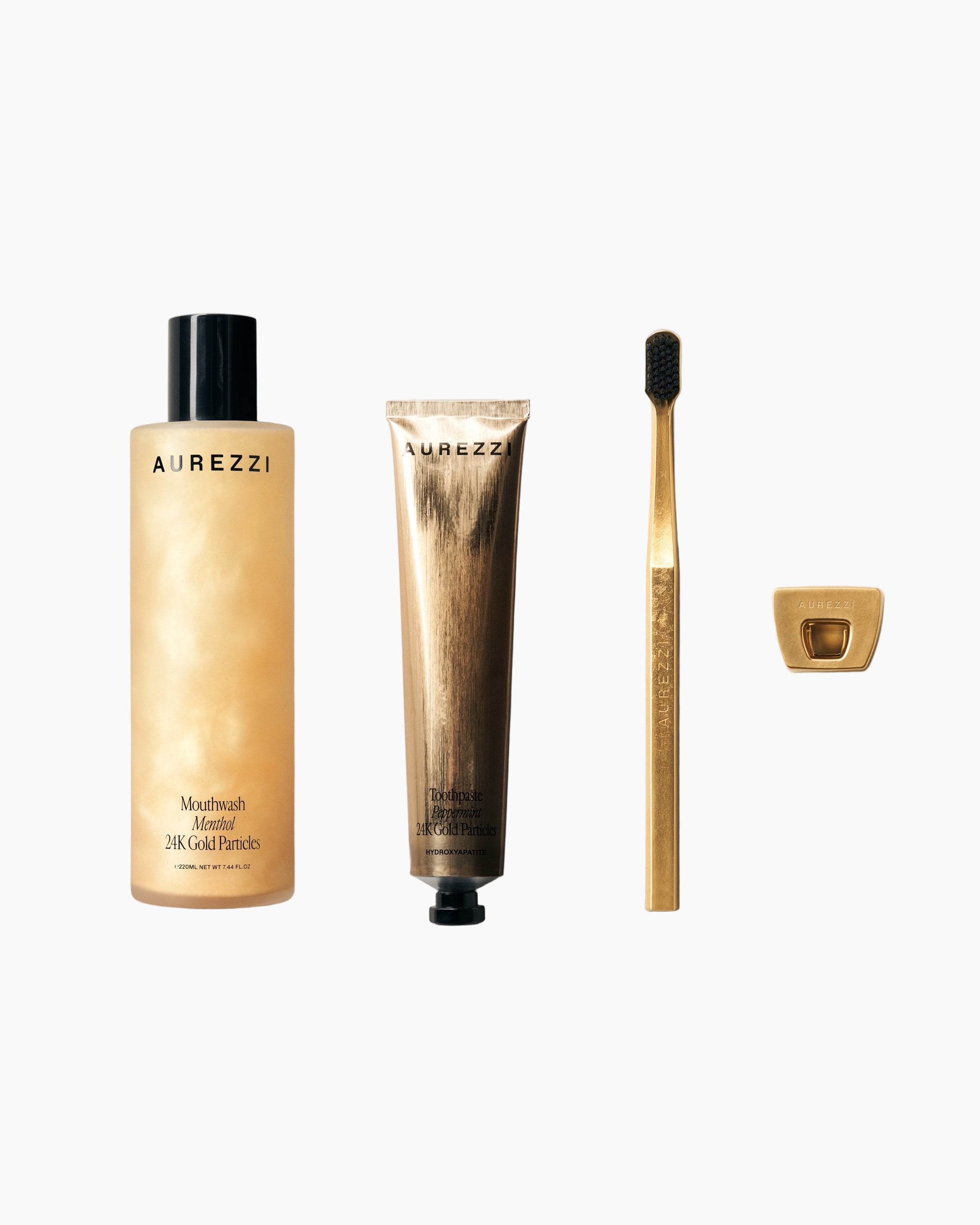 Gold/Black Toothbrush, Toothpaste &amp; Mouthwash set - Aurezzi