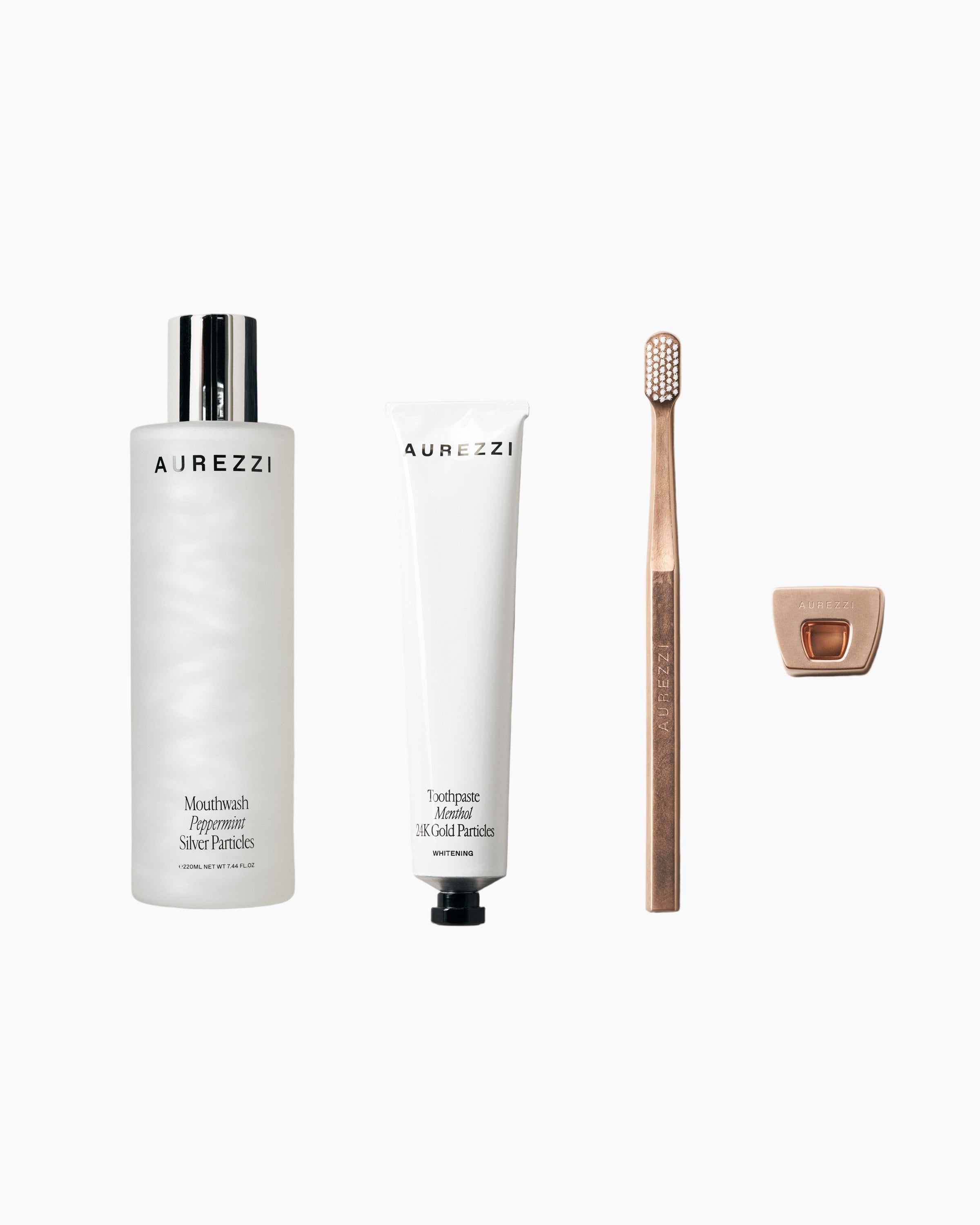 Rose Gold Toothpaste, Toothbrush &amp; Mouthwash set - Aurezzi