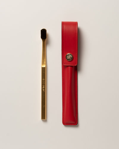 Kit - Leather Case Button/Red & Toothbrush