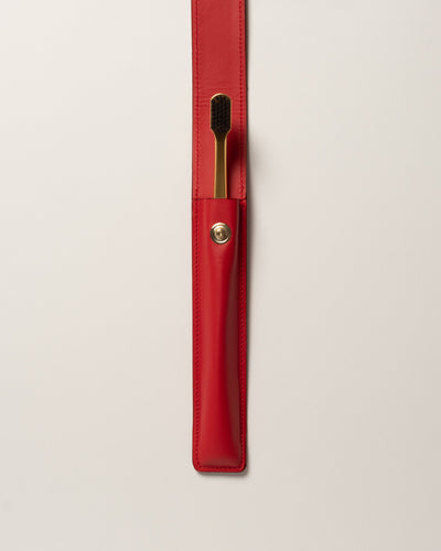 Kit - Leather Case Button/Red & Toothbrush