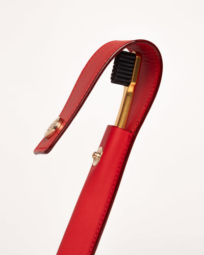 Kit - Leather Case Button/Red & Toothbrush