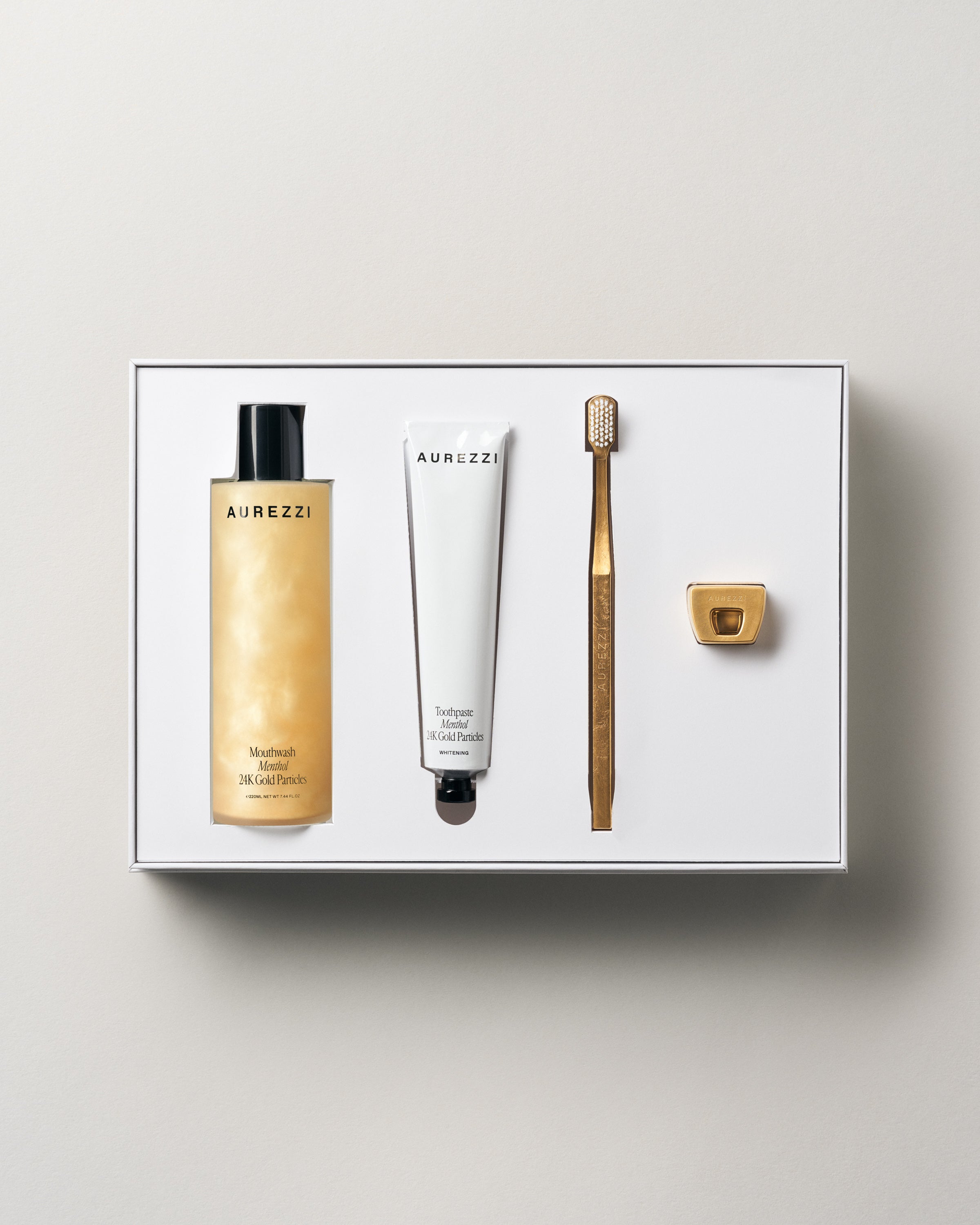 Gold/White Toothpaste, Toothbrush & Mouthwash set - Aurezzi