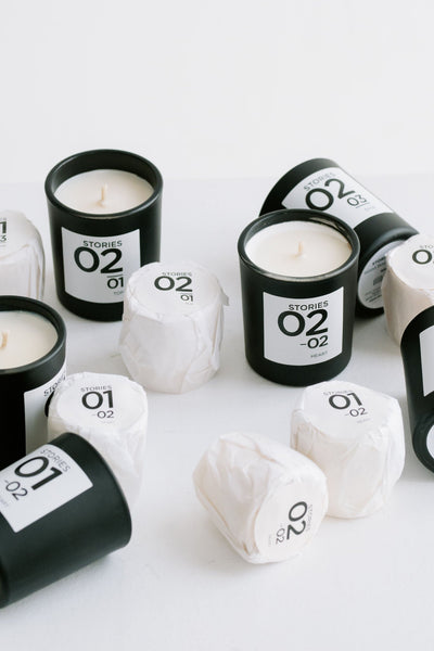 STORIES Nº.02 BOUGIE PARFUMÉE, PERFUMED CANDLE TRIO PLUS REFILLS