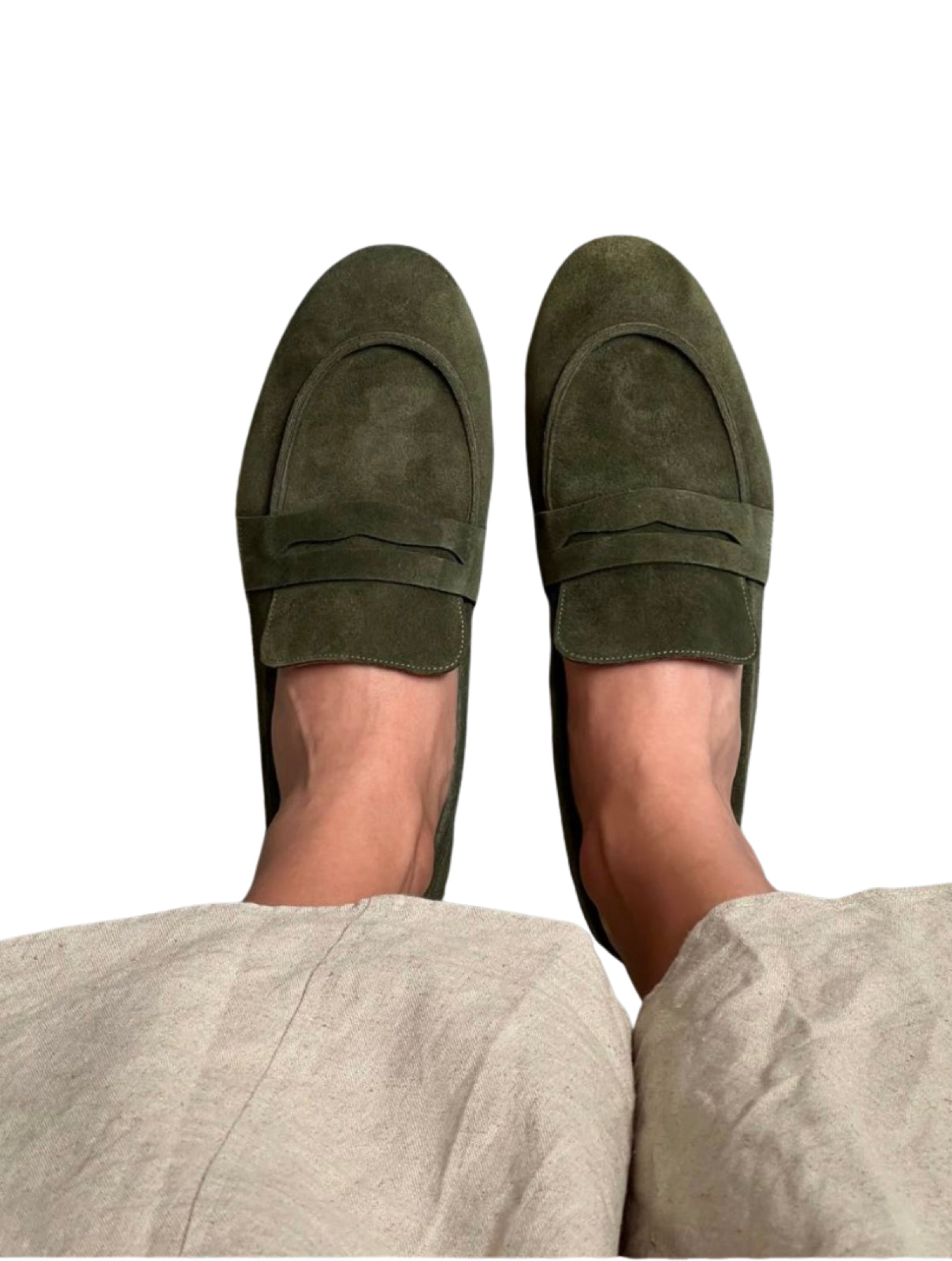 Khaki suede loafers