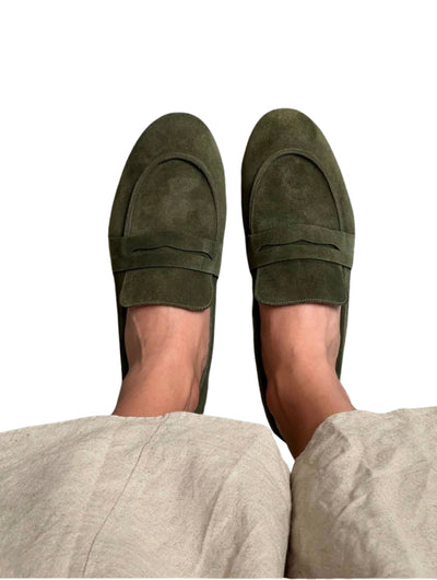 Khaki suede loafers
