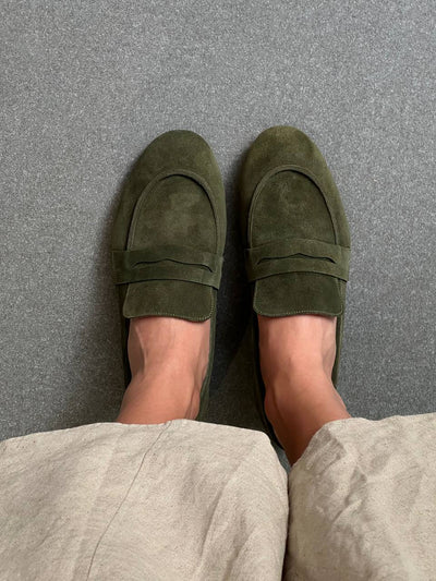 Khaki suede loafers