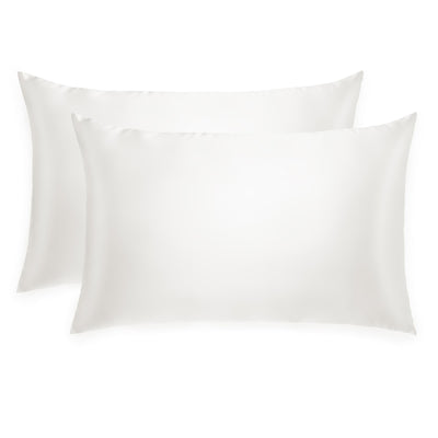 Pair of Silk Works 100% mulberry silk pillowcases in ivory, shown on a white background.