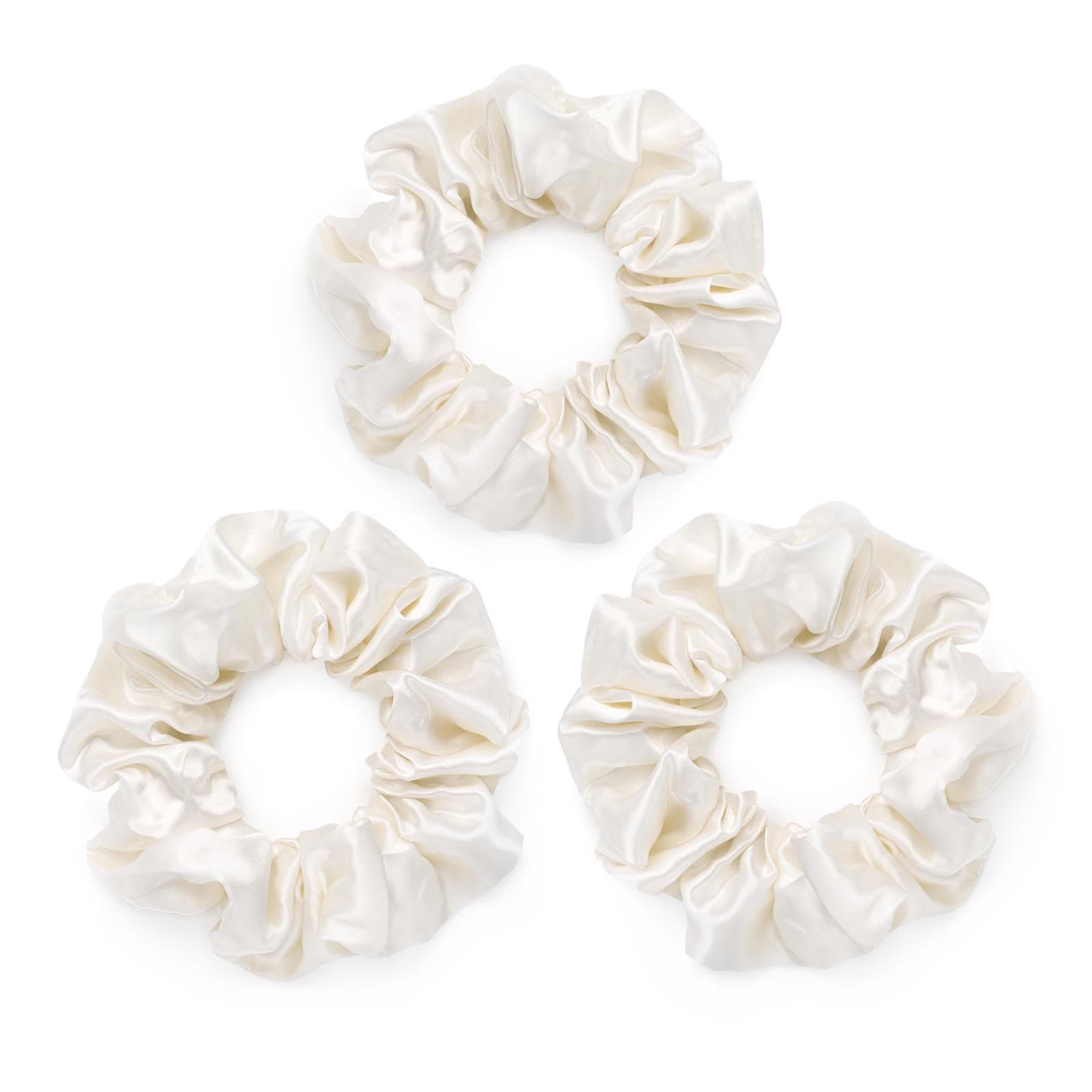 Set of three ivory silk scrunchies made from 100% pure mulberry silk – Silk Works