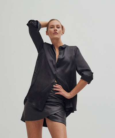 Black - Oversized Silk Shirt