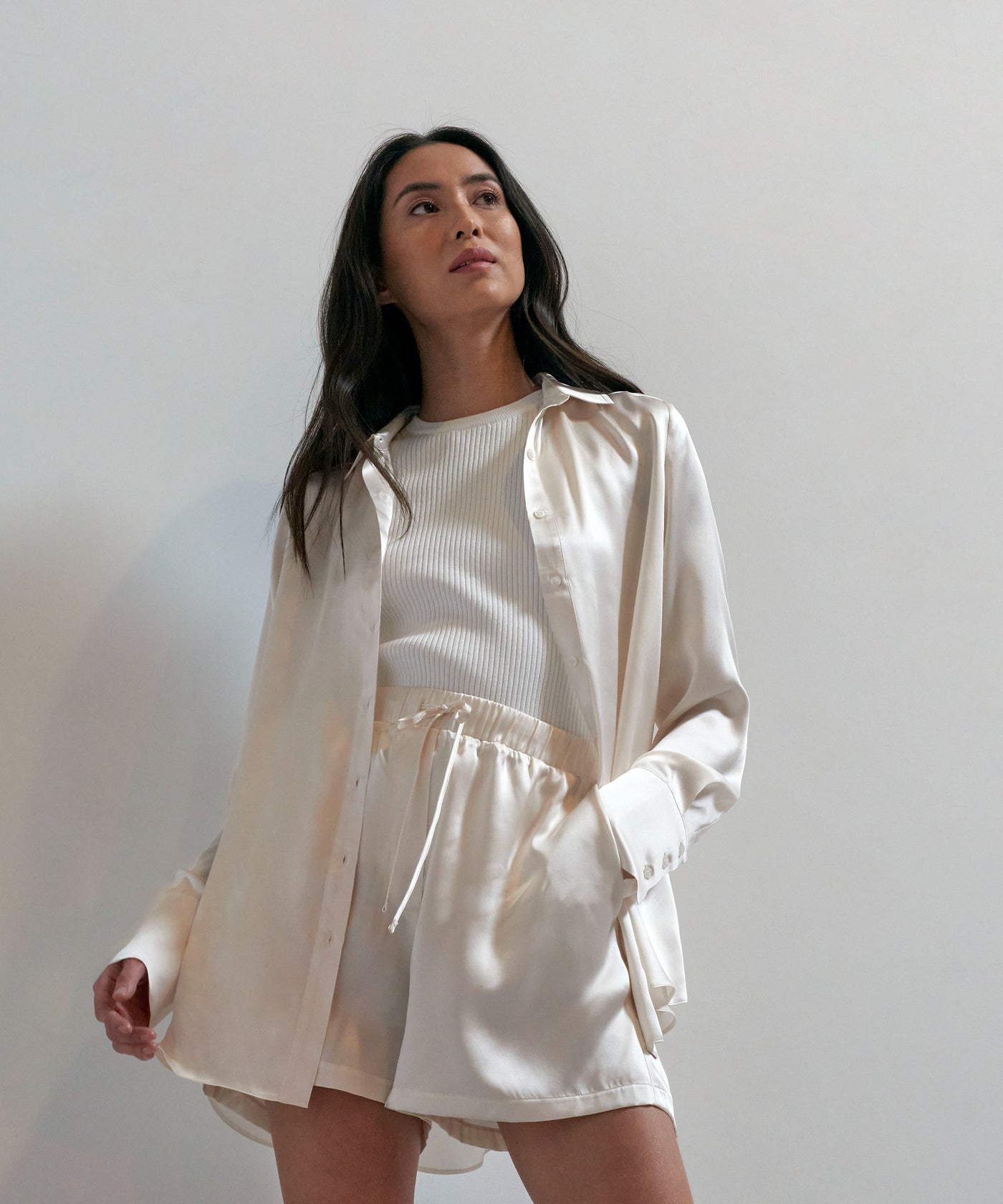 Ivory - Oversized Silk Shirt