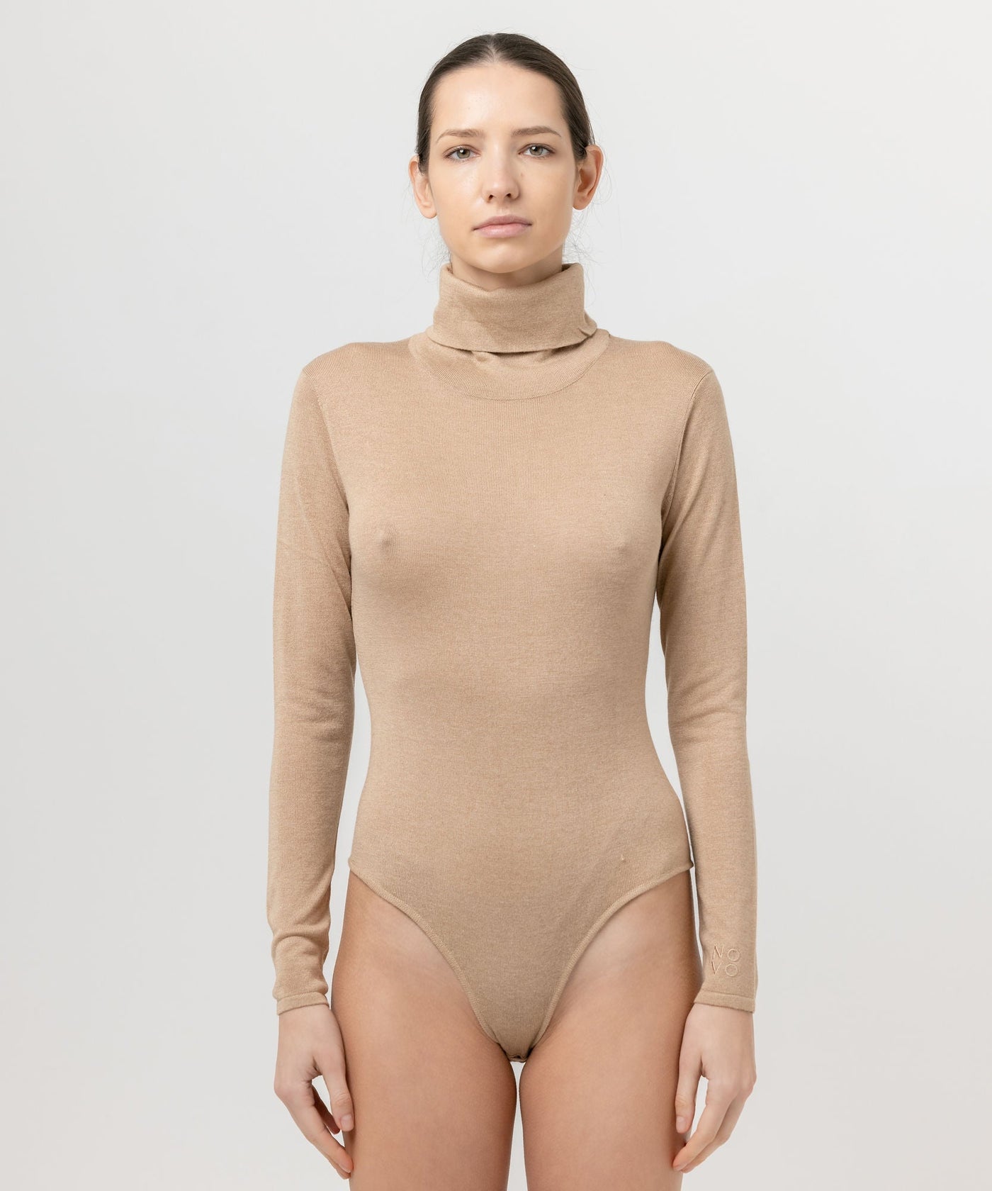 Camel Silk and Cashmere Bodysuit on model