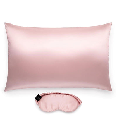 silk pillowcase and eye mask set in pink