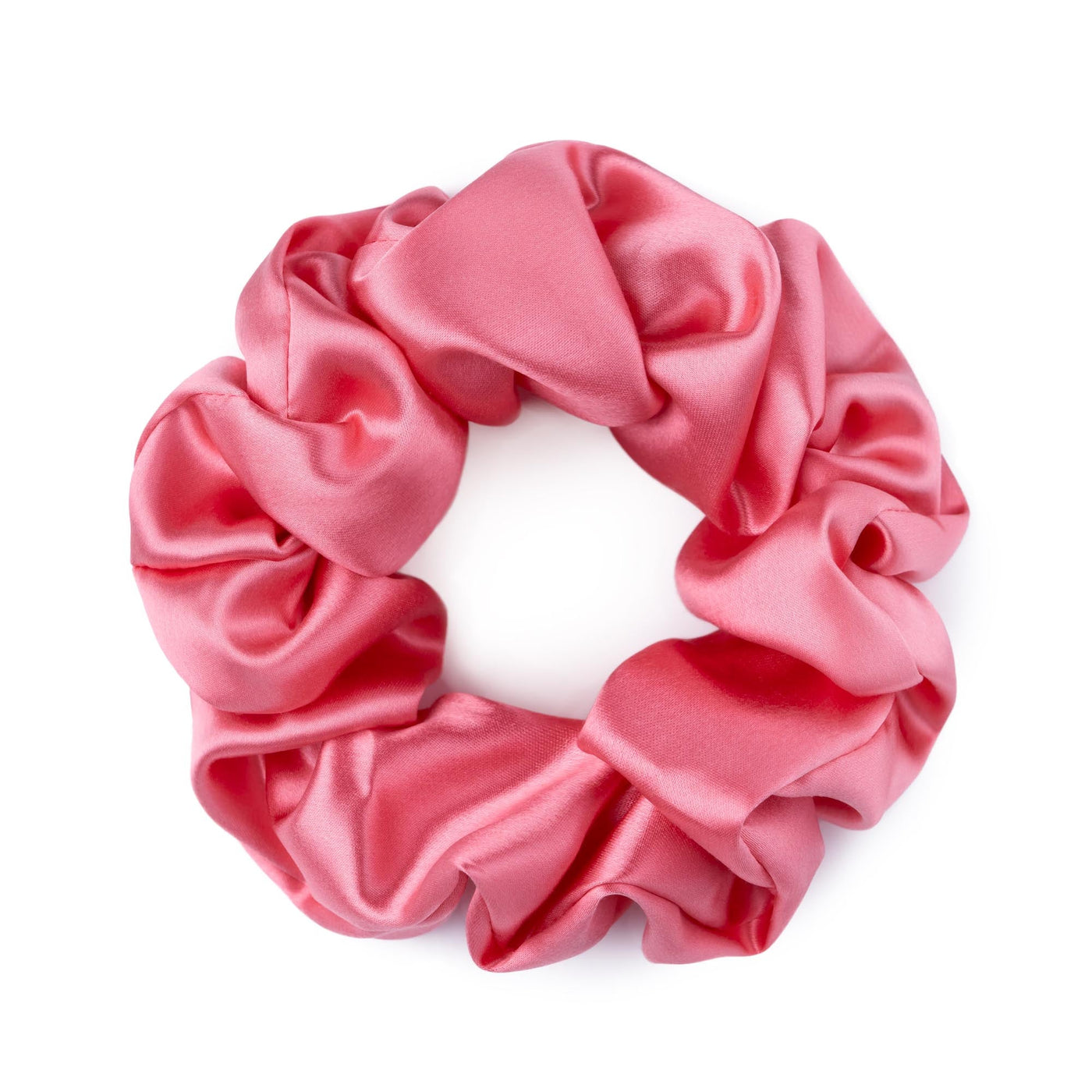 Large pure mulberry silk scrunchie in watermelon.