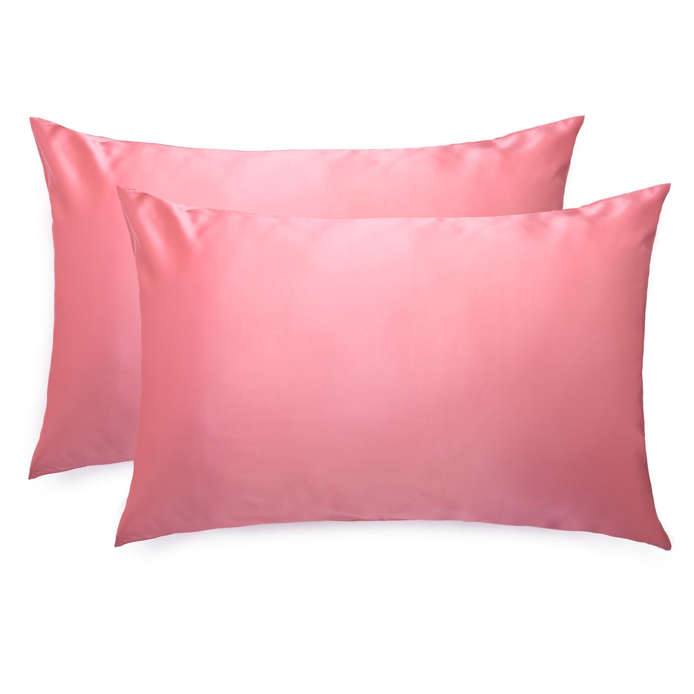 Pair of Silk Works 100% mulberry silk pillowcases in watermelon pink, shown on a white background.