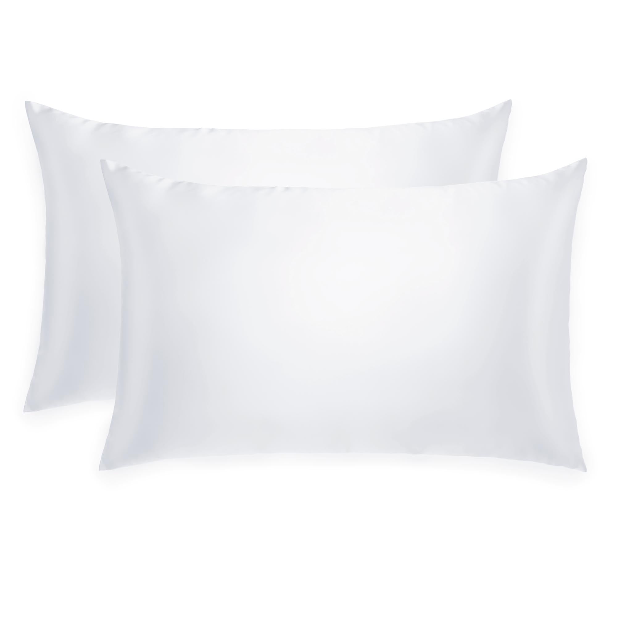 Pair of Silk Works 100% mulberry silk pillowcases in bright white, shown on a white background.