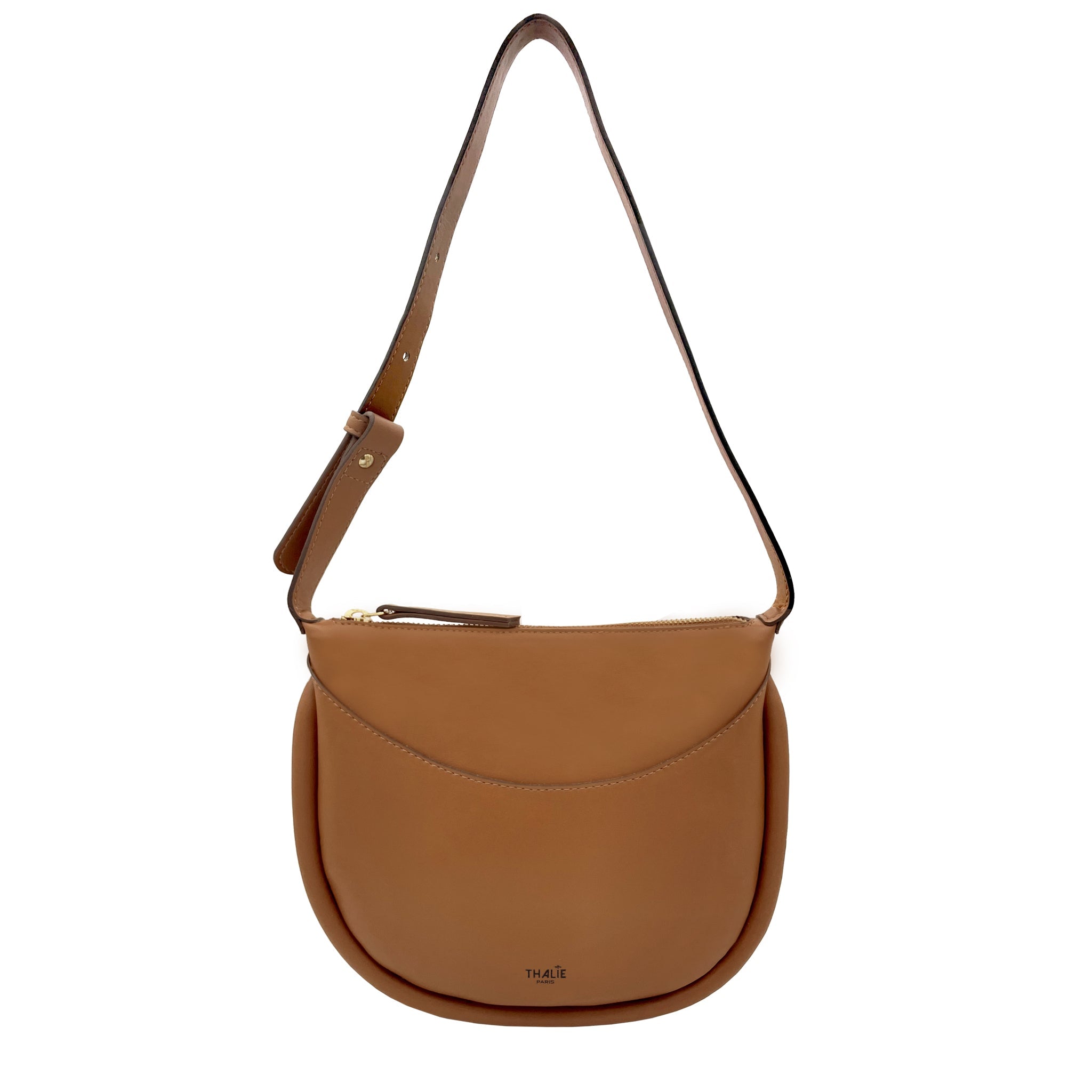Adele Tan Vegan Shoulder Bag front view. A stylish, sustainable handbag made from eco-friendly cactus leather. Thalie Paris
