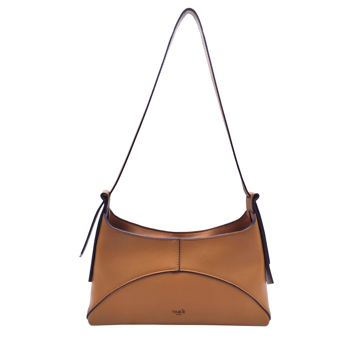 Front view of the Ambre Tan vegan shoulder bag made from cactus-based material. Thalie Paris