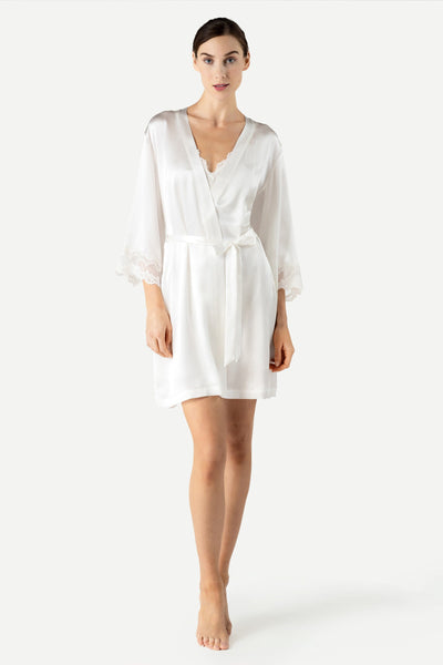 Anya Beautiful Short Silk Kimono Short Robe NK iMODE Ivory White S