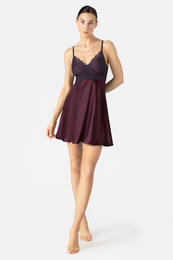 Arden Lush Bust Support Cross-over Silk Chemise Chemise NK iMODE Aubergine Purple XS