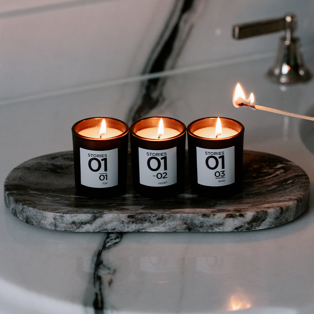 STORIES Nº.01 BOUGIE PARFUMÉE, PERFUMED CANDLE TRIO REFILL SET