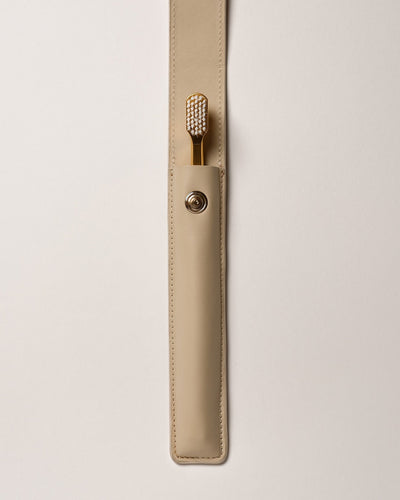 Kit - Leather Case Button/Beige & Toothbrush