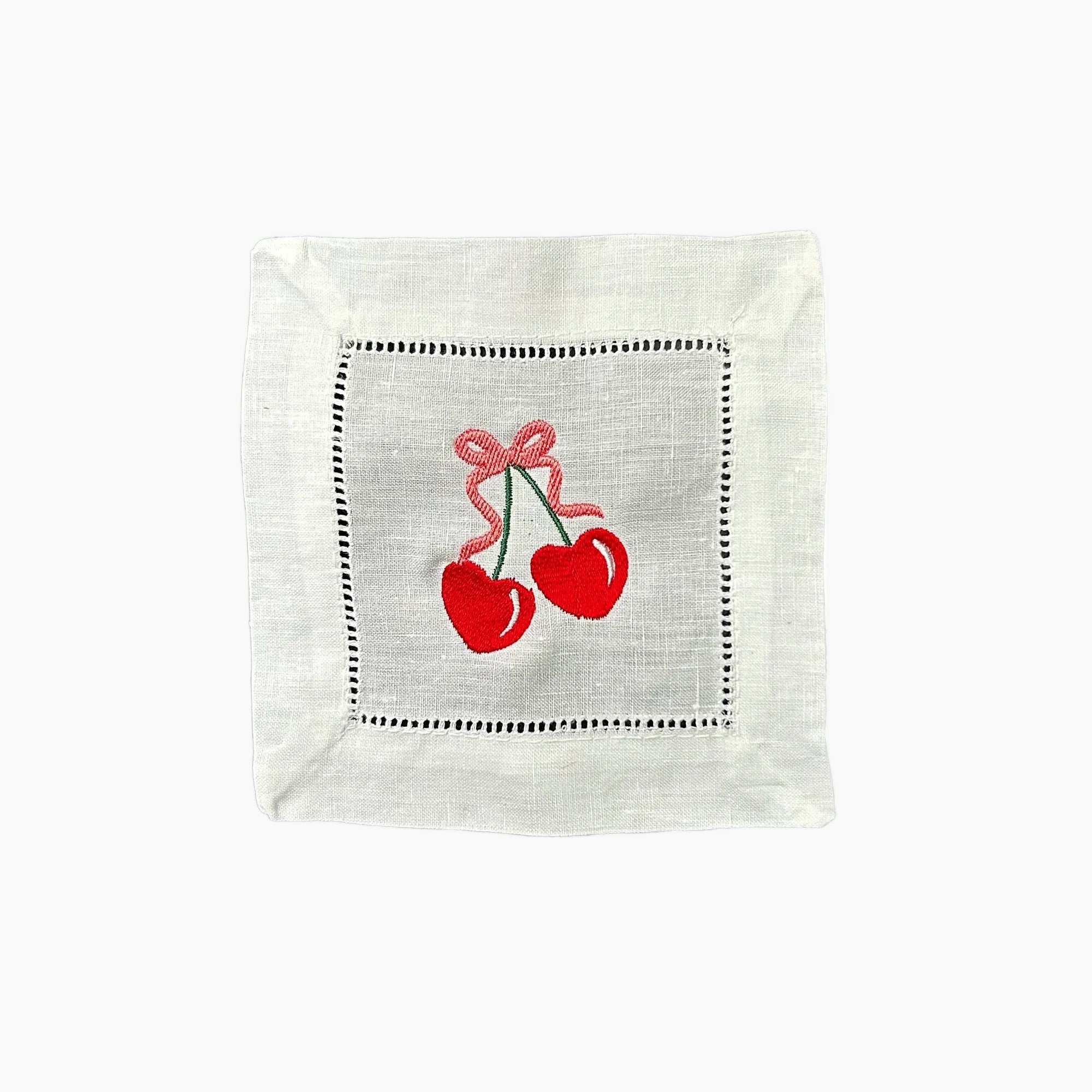 Embroidered Cherry Cocktail Napkin