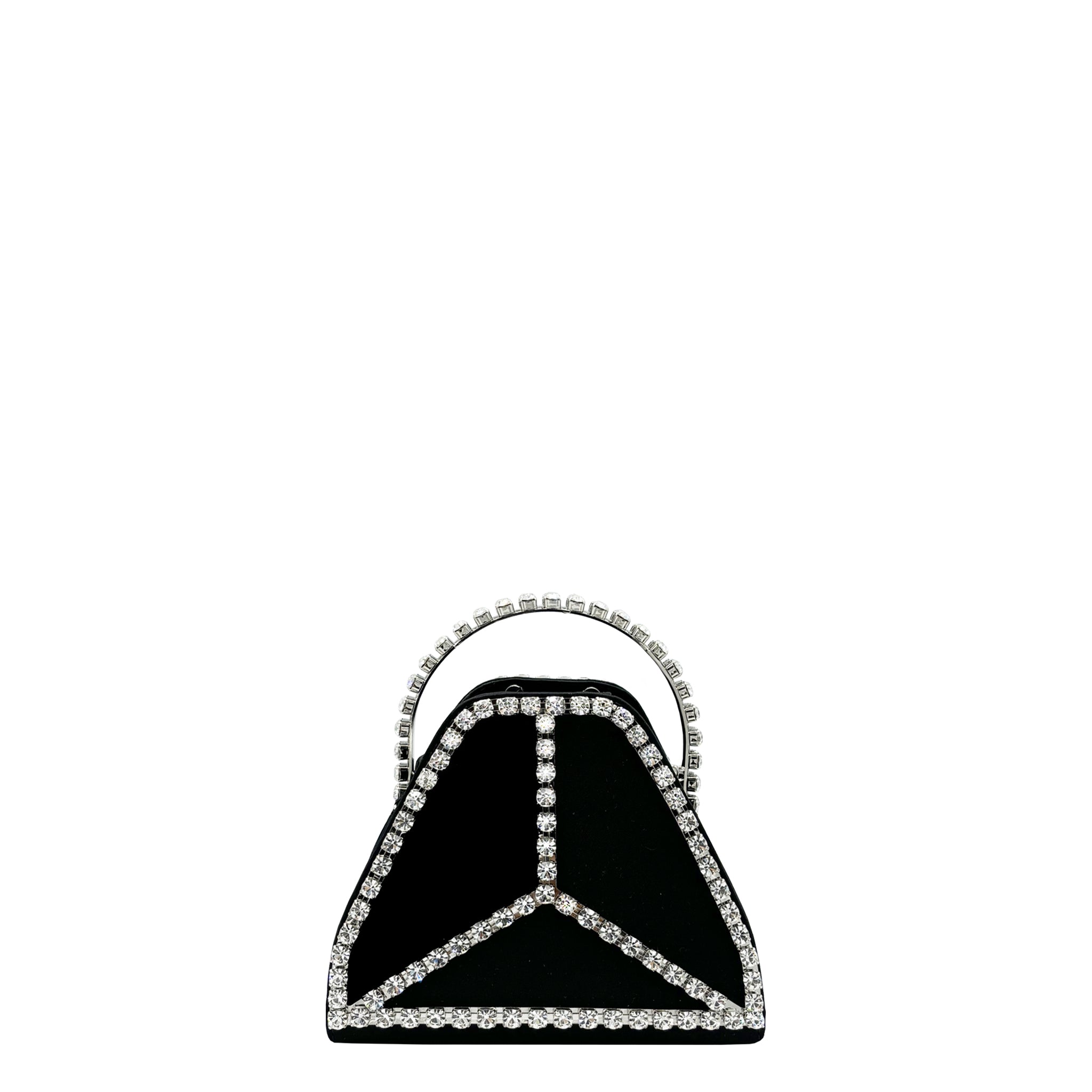 Cleo Mini Strass Black by Thalie Paris evening bag with crystal pavé detailing and structured top handle, front view on white background