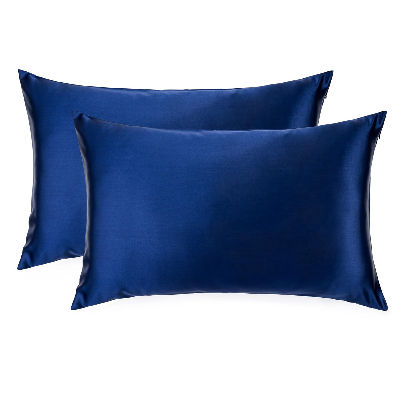 Set of two sapphire blue silk pillowcases.