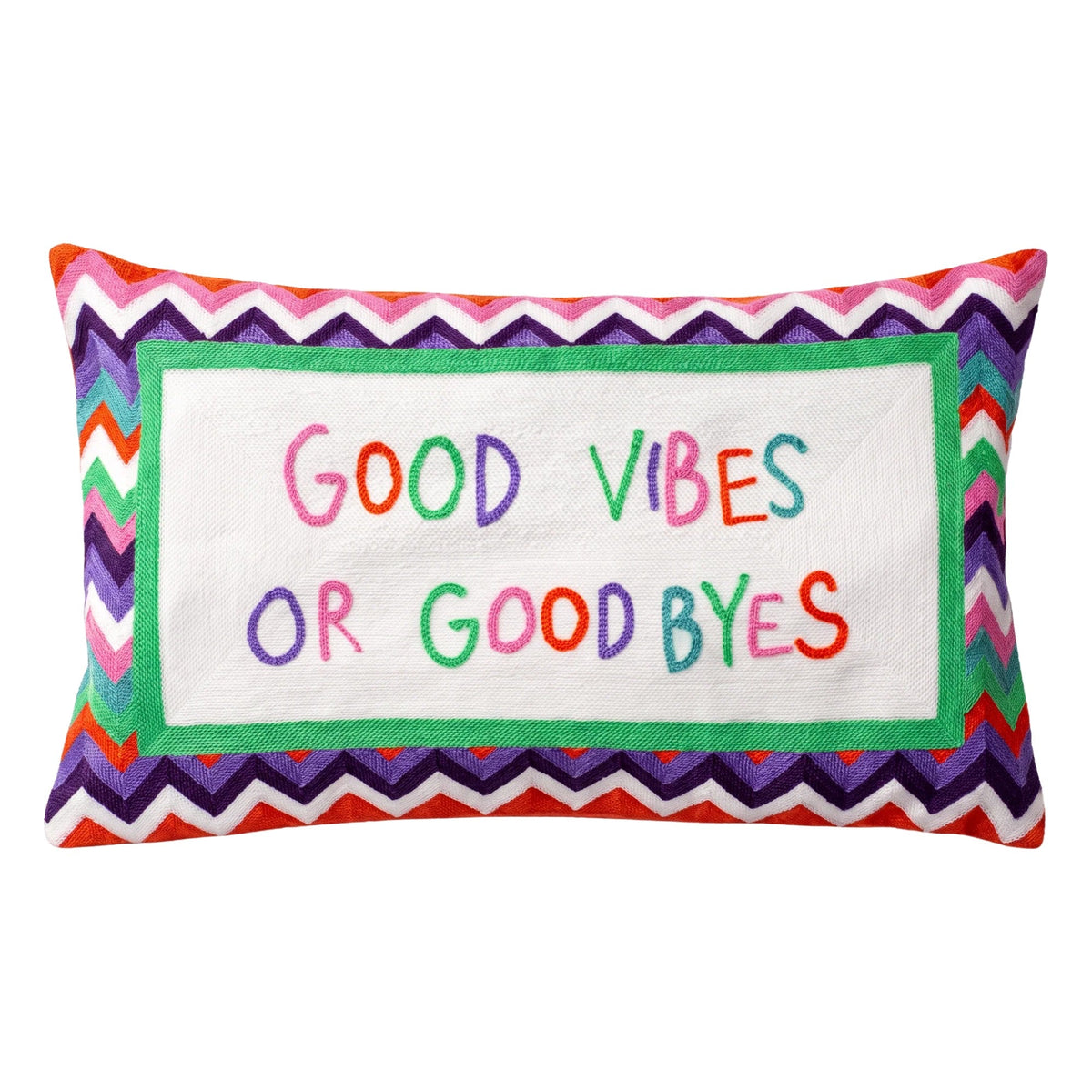 Good Vibes or Good Byes needlepoint cushion by The Pillow Drop