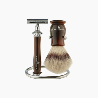 LUDLOW SAFETY RAZOR SHAVING SET | 3 PIECE | FAUX LIGHT HORN