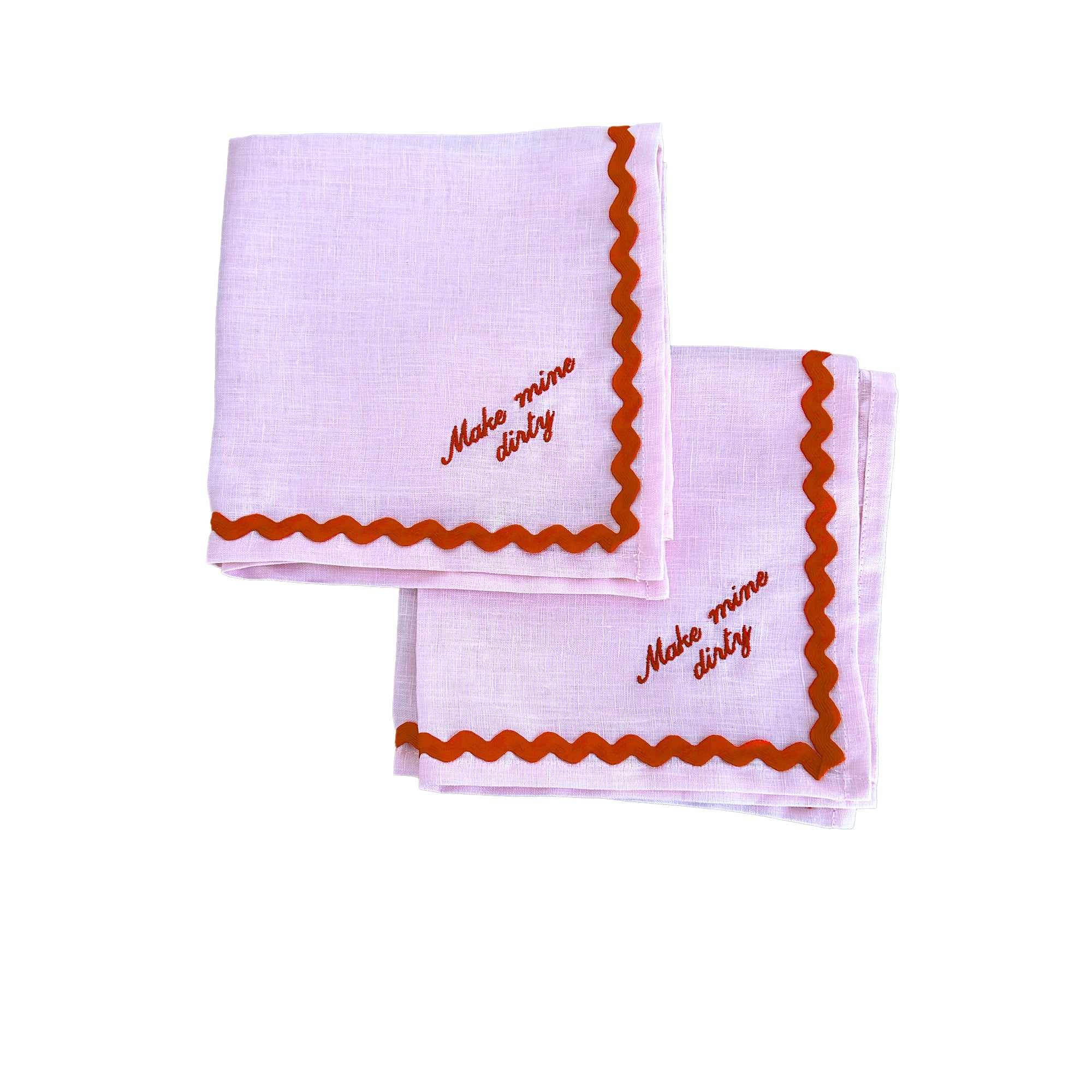 Embroidered Housewarming Linen Napkin Set x2 | Custom 'Make Mine Dirty' Party Decor