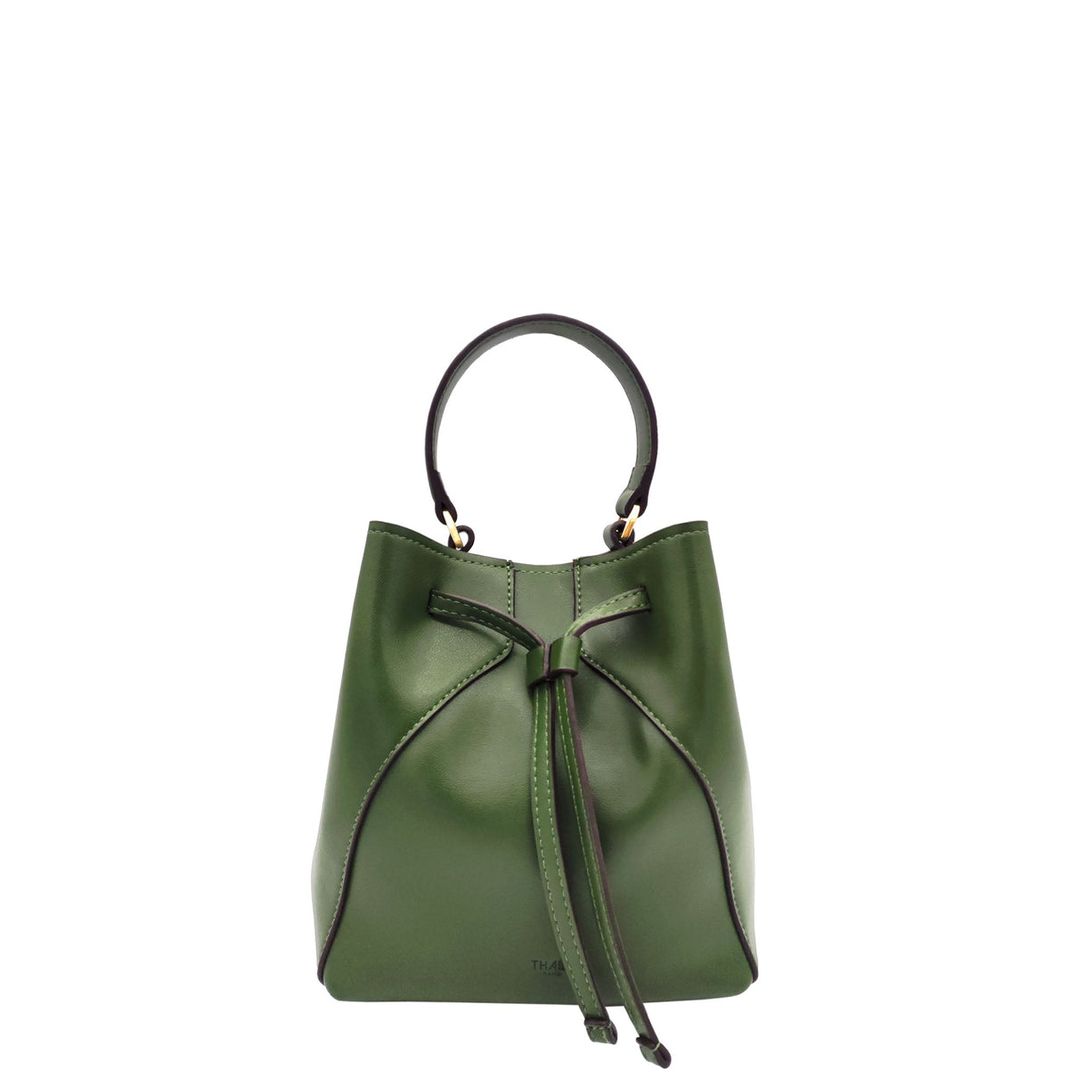 Front View Mia Green Vegan Bucket Bag by Thalie Paris made from cactus material sustainable and stylish.